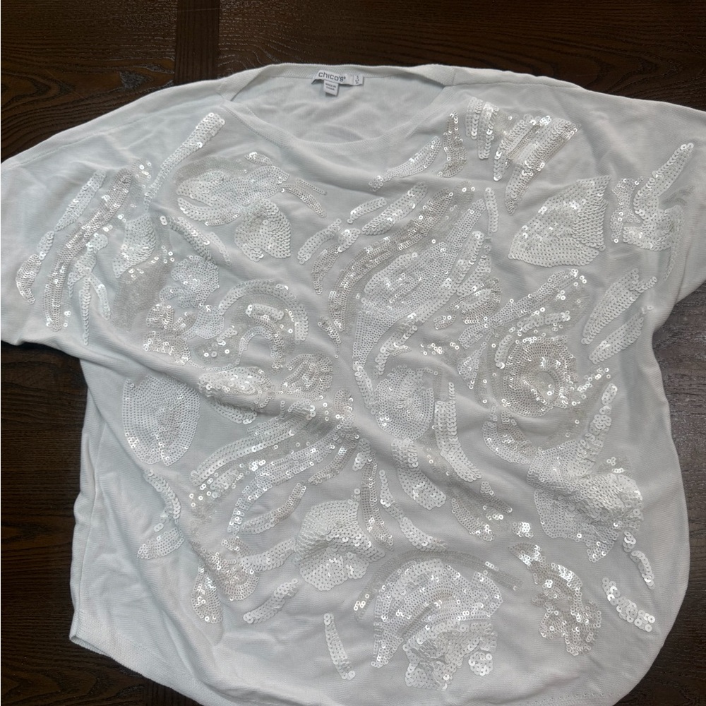 Chico's White Sequin Sweater